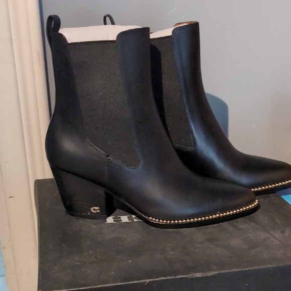 Coach Black Leather Ankle Boots with Stud Accents - Picture 5 of 7